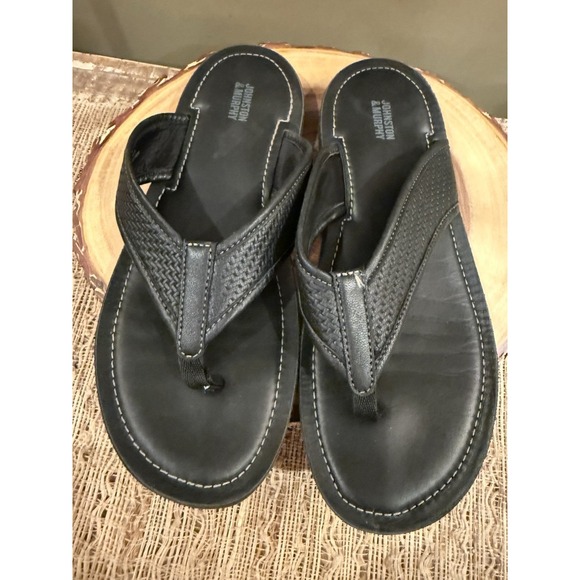 Johnston Murphy Norris Laser-Weave Thong Leather Sandals Black 7M Flip Flops main image 5